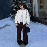 Color High-Waisted Broad-Legged Casual Pants Women 2025 Autumn And Winter Small Thick Loose Straight Long