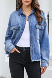 Shoulder-To-Shoulder Long-Sleeved Water Wash Old Collar Vintage Denim Shirt For