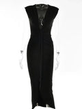 V Neck Sleeveless Ankle Length Party Dresses Women Slim Wrap Ankle Length Summer Dresses Women Elegant Skinny-Outfit