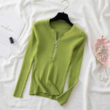 Zipper Pullover Knitted Sweaters O Neck Striped Long Sleeve Sweaters Woman Tops Slim Casual Soft Jumper Pull Femme