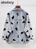 Feathers Denim Jacket Women 2022 Spring bomber Jacket Coat Female Chic Women Outwear veste femme ropa de
