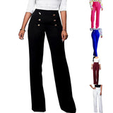 Button Solid Color Trousers Bootcut