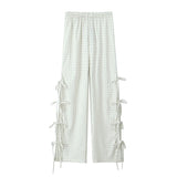 Bow Tie Side Hollow High-Waisted Casual Trousers 2025 Spring And Summer Women's Broad Leg