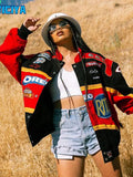 Jacket Women New Plus Size Casual Red Black Sport Letter Printing Oversized bomber jackets Bat Sleeve Thin Coat Outerwear