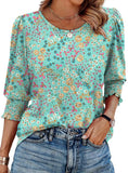 Color Women's Clothing 2025 Autumn Loose Leisure Printing Seven-Sleeve Round-Neck T-Shirt