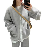 Zipper Solid Color Design Sense Sweater Cardigan Women's 2024 Autumn And Winter New Korean Style Loose Leisure-Outfit