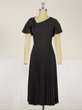 Multi-Color Lotus Leaf Sleeve Pressure Skirt Dress 100 Folds Short Sleeve Dress Elegant