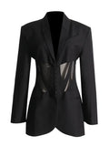 Toloer Coat Female 2024 New French Casual Fish Bone Beam Waist Mesh Stitching Slim Perspective Small Suit Summer-Outfit