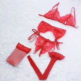 4Pcs Sexy Intimates Women Transparent Lace Slip Dress Erotic Lingerie Femme Sexy Shop Garters Bras And Panty Set Petticoat
