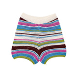 Autumn New Striped Printed Short Sleeve Clip Sleeve Casual Shorts Striped Knitted Sling