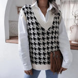 Toloer And Autumn New Sweater Women Casual Knitting Vest Thousand Bird Case Jacket Women's