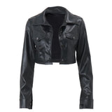 Women's Winter 2023 Hot Style Maillard Wind Personality Lapel Button Exposed PU Leather Cardigan Coat-Outfit