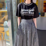 Toloer Chic Summer French Print Loose Casual Short-Sleeved T-Shirt-Outfit