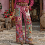 Women's Jeans Women's Trousers Color Flowers 3D Three-Dimensional Printed