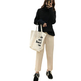 And Winter High-Collar New Thickened Pit Striped Sweater Women's Size Loose Lazy Wind Retro Thin Knitted Bottom Sweater-Outfit