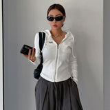 Toloer Simple Casual Niche Solid Color Pocket Hooded T-Shirt Slim Zipper Thread Show Slim Cardigan Top-Outfit