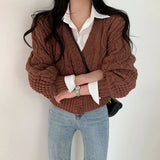 Cable Knit Button Down Cardigan-Outfit