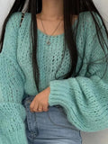 Cutout Lantern Sleeve Baggy Sweater-Outfit
