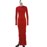 Toloer Women's Wear Spring / Summer 2024 New Solid Color Long Sleeve Collect Purse Hip Slit Dress Children's Holiday Wind-Outfit