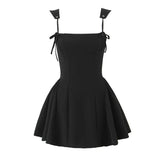 Black Tie Up Strap Corset Mini Dress-Outfit
