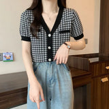 French Summer T-Shirt Women V Collar Temperament Short-Sleeved Small Short-Term Repair Cloth Wear Clothes In The