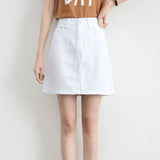 Spring And Summer 2024 Korean Fan Retro High Waist Show Thin Package Hip A-Line Denim Short Skirt Korean College Wind Solid Color Skirt-Outfit