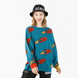 Full Rocket Launch Embroidery Sweater Harajuku Retro Style Knitted Sweater Autumn And Winter Cotton Pullover
