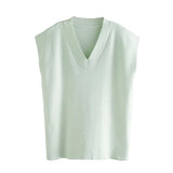 PUWD Casual Woman Oversized Side Slit Knitted Vest 2020 Fashion Ladies Autumn Loose Sleeveless Sweater Female Chic V Neck