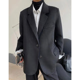 Winter Thickened Woolen Blended Suit Lapel Wide Shoulder Leisure Plus Size Loose Women Black Oversized Blazers And
