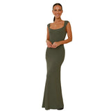 Women's Solid Color Body-Dexed Dress Women's Sexy Open Slings In The Middle And Long