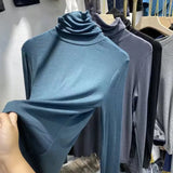 Toloer Shot Anti-Ball Cotton Pile Collar Wine Red Bottom Shirt Autumn Long-Sleeved T-Shirt Women With Slim Turtleneck
