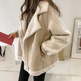 Women Winter Faux Fur Suede Jackets Coat Thicken Warm Lambs Wool Teddy Coats Ladies Loose Oversized Outwear Tops Woman