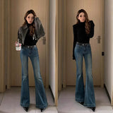 Girls Blue High-Rise Slimming Micro-Rape Jeans Women's New Small And Thin Horseshoe Pants In Autumn And