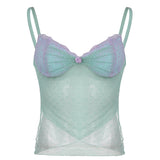 Spring New Product Hit Color Floret Screen Wave Point Perspective Sexy Cross Hem Small Sling Vest-Outfit