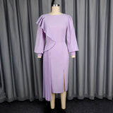 Elegant Lantern Sleeve Party Dress Irregular Lotus Folds On The Side Of The Fork Evening Dress