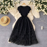Luxury High-End Dress Women's Summer Mesh Stitching Design Feel Waist Thin Super Fairy Long