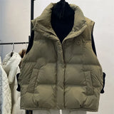 24 Winter New Style Padded Jacket Female Korean Version Loose Wear Vest Vest European Goods Thick Warm Short Coat-Outfit