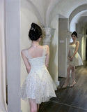 Sexy Elegant Dresses Women Sleeveless Sequins Mesh Patchwork Slim Paty Dress Mini Summer French Style Fairy Female-Outfit