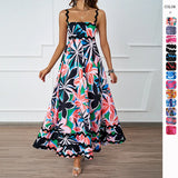 Summer Women's New Printed Vacation Long Suspension Dress Temperament Sexy Dress