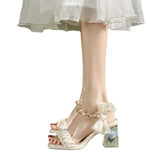 Toloer Sandal Woman 2024 New Summer Thick Heel Non-Slip Fairy Wind With Skirt French Evening Wind High Heels-Outfit