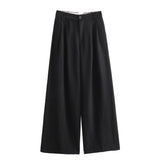 Women's Autumn New Dress V-Neck Short Vest High-Waist Broad Leg Trousers Commuting