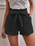 2025 Summer Women's Loose Flax Leisure Shorts Pocket Solid Colored High-Rise Broad