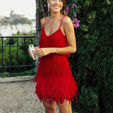 Summer New Fashion Tannegous Leash Feather Splicing Dress Color Dress Dress Direct