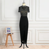 Fluoroticle Stud Beads Short-Sleeved Women's Evening Dress Dress Dress Dress