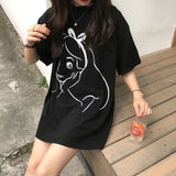 Toloer Summer New Korean Print Long Short Sleeve T-Shirt Women's Loose Shirt