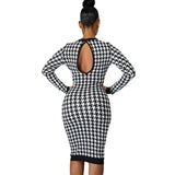 Toloer Spring 2023 New Long-Sleeved Round Collar Back Hollow Print Temperament Slim Skirt-Outfit