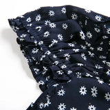 Trendy Women's Dress French Retro Sexy Skirt With Shoulders And Waist Showing Thinness, Tibetan Blue And Broken Flowers-Outfit