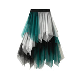 And Autumn New Color Mesh Yarn Multi-Layer Irregular Tight Waist Medium Skirt Half Skirt