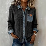 Style Collar Loose Shirt 2025 Autumn Check-In Long-Sleeved Pocket Women's