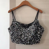 Women Sexy Fashion Shinny Sequin Cropped Tank Tops Vintage Backless Thin Straps Female Camis